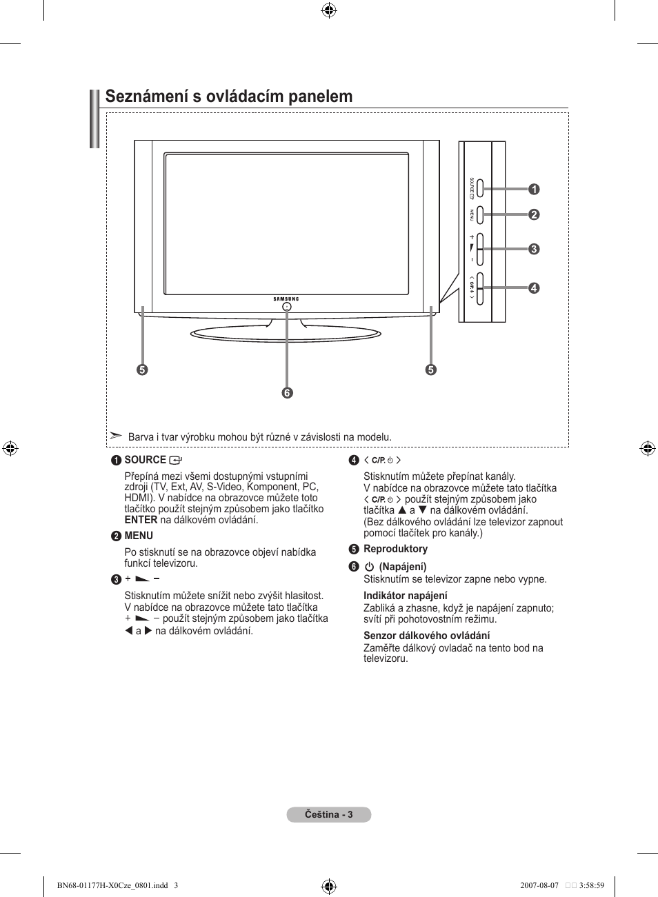 Seznámení s ovládacím panelem | Samsung LE22S81B User Manual | Page 347 / 461