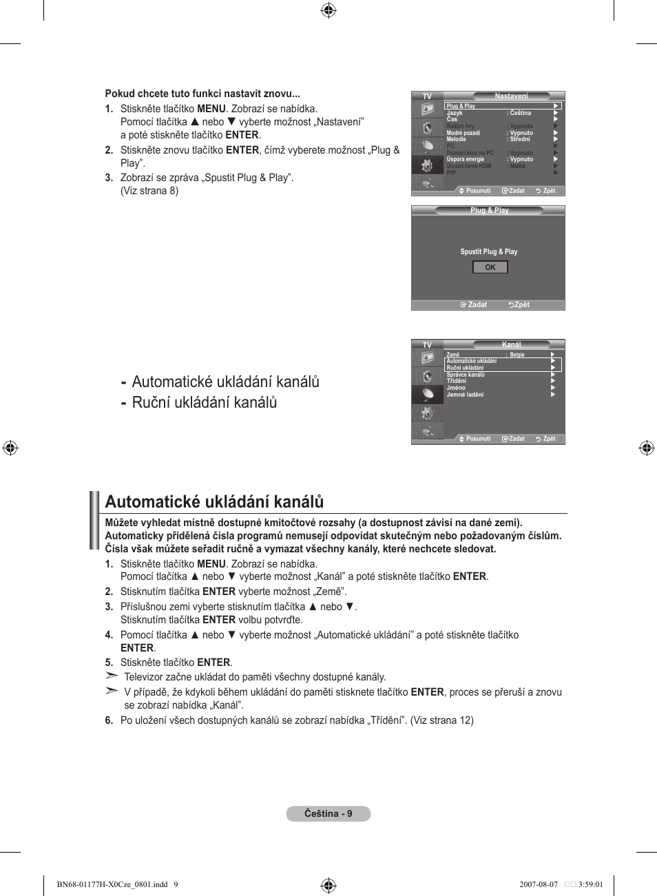 Automatické ukládání kanálů, Automatické ukládání kanálů ruční ukládání kanálů | Samsung LE22S81B User Manual | Page 353 / 461