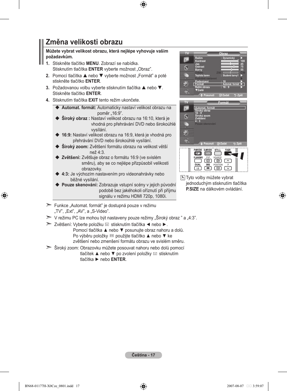 Změna velikosti obrazu | Samsung LE22S81B User Manual | Page 361 / 461