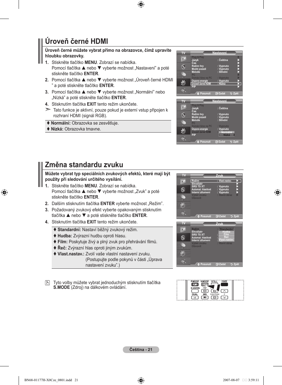 Úroveň černé hdmi, Změna standardu zvuku | Samsung LE22S81B User Manual | Page 365 / 461