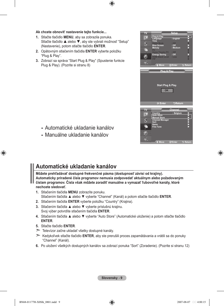 Automatické ukladanie kanálov | Samsung LE22S81B User Manual | Page 391 / 461