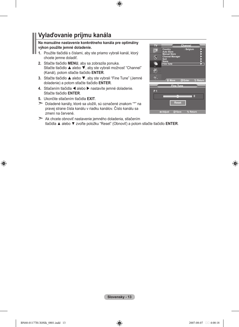 Vylaďovanie príjmu kanála | Samsung LE22S81B User Manual | Page 395 / 461