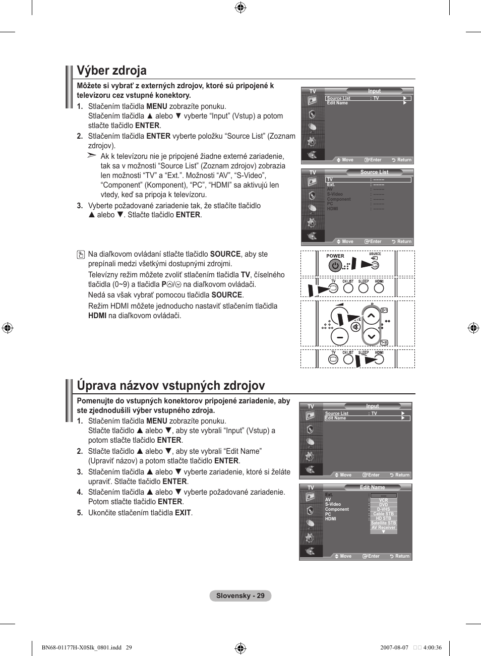 Výber zdroja, Úprava názvov vstupných zdrojov | Samsung LE22S81B User Manual | Page 411 / 461