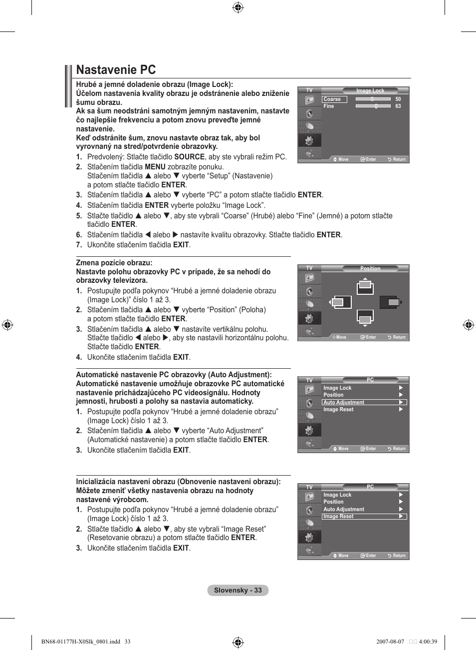 Nastavenie pc | Samsung LE22S81B User Manual | Page 415 / 461