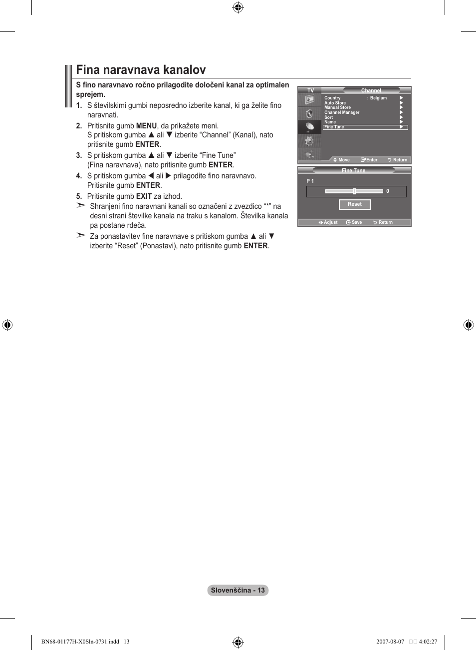 Fina naravnava kanalov | Samsung LE22S81B User Manual | Page 433 / 461