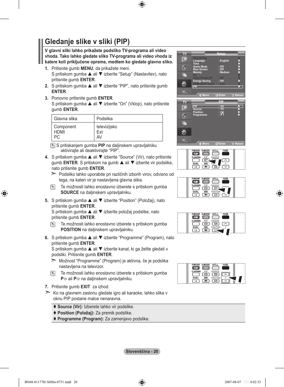 Gledanje slike v sliki (pip) | Samsung LE22S81B User Manual | Page 440 / 461