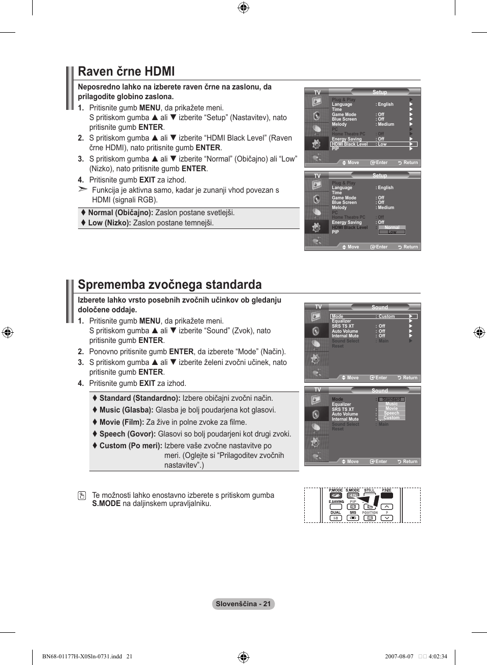 Raven črne hdmi, Sprememba zvočnega standarda | Samsung LE22S81B User Manual | Page 441 / 461