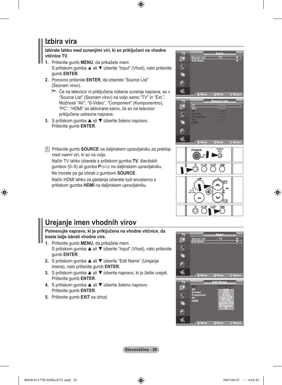 Izbira vira, Urejanje imen vhodnih virov | Samsung LE22S81B User Manual | Page 449 / 461