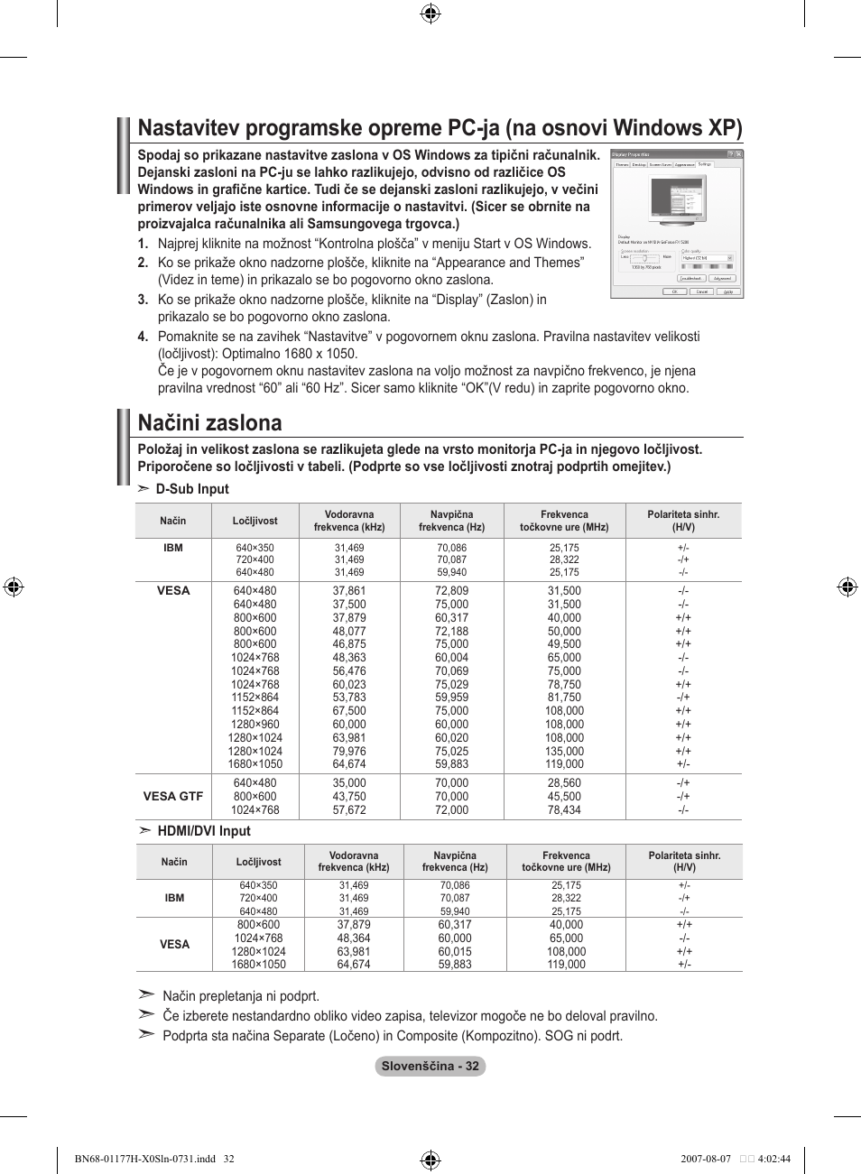 Načini zaslona | Samsung LE22S81B User Manual | Page 452 / 461