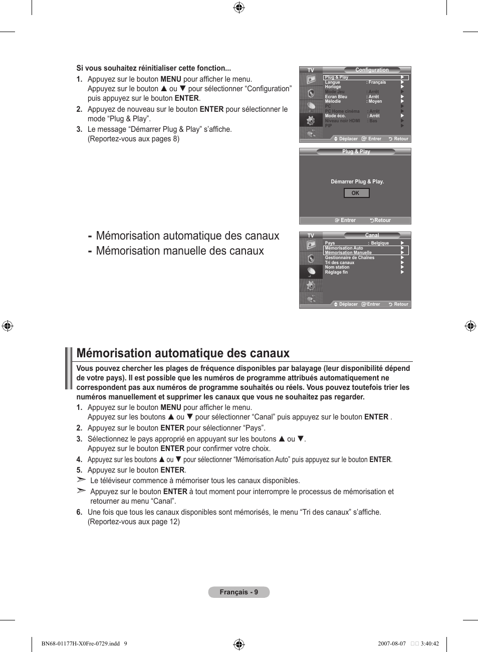 Mémorisation automatique des canaux | Samsung LE22S81B User Manual | Page 49 / 461