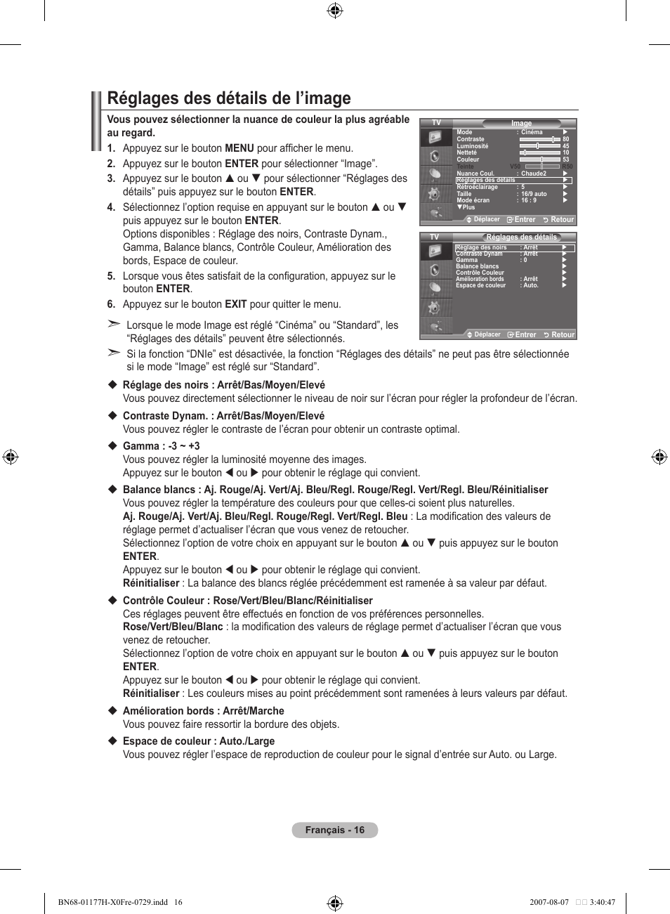 Réglages des détails de l’image | Samsung LE22S81B User Manual | Page 56 / 461