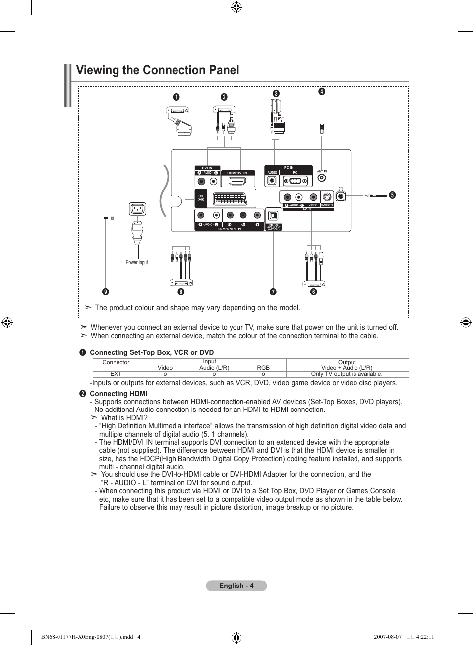 Viewing the connection panel | Samsung LE22S81B User Manual | Page 6 / 461