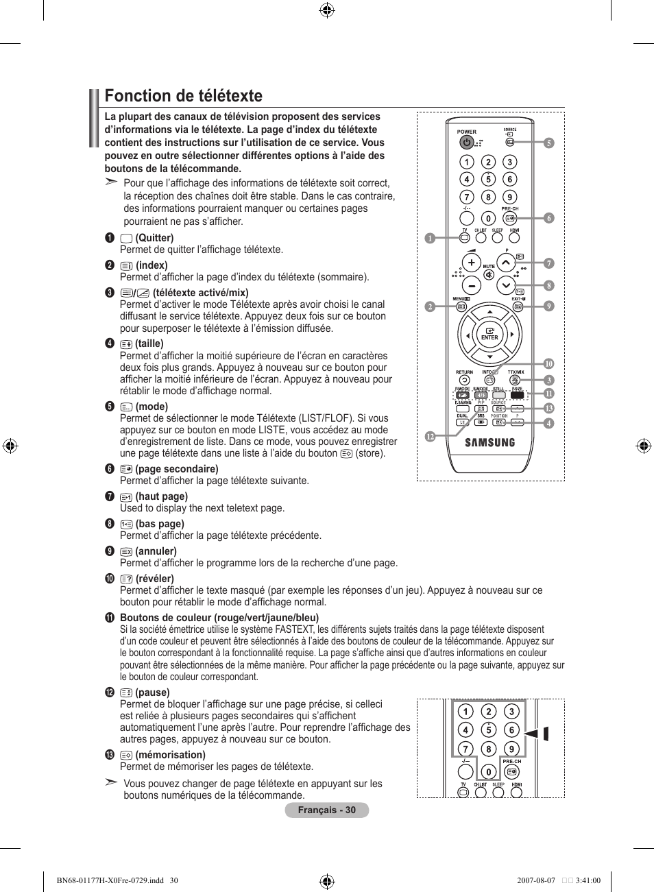 Fonction de télétexte | Samsung LE22S81B User Manual | Page 70 / 461