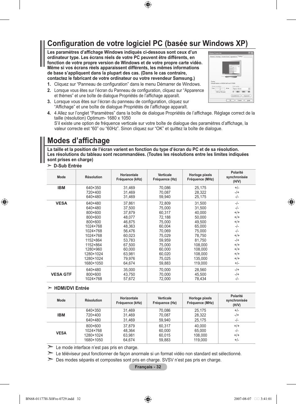 Modes d’affichage | Samsung LE22S81B User Manual | Page 72 / 461