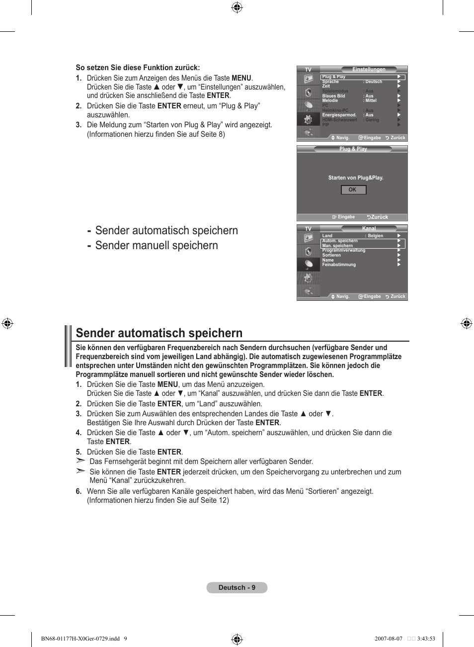 Sender automatisch speichern | Samsung LE22S81B User Manual | Page 87 / 461