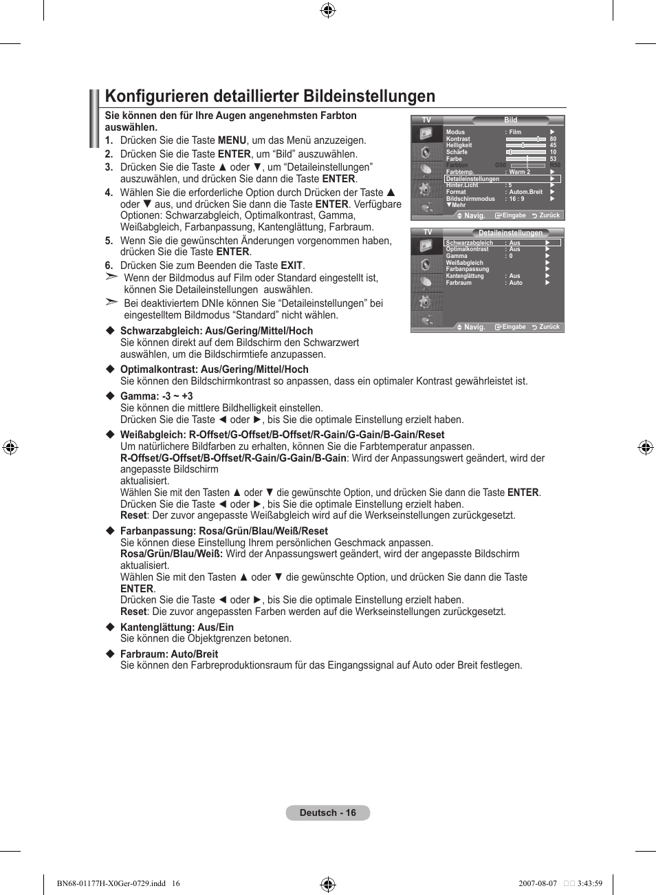 Konfigurieren detaillierter bildeinstellungen | Samsung LE22S81B User Manual | Page 94 / 461