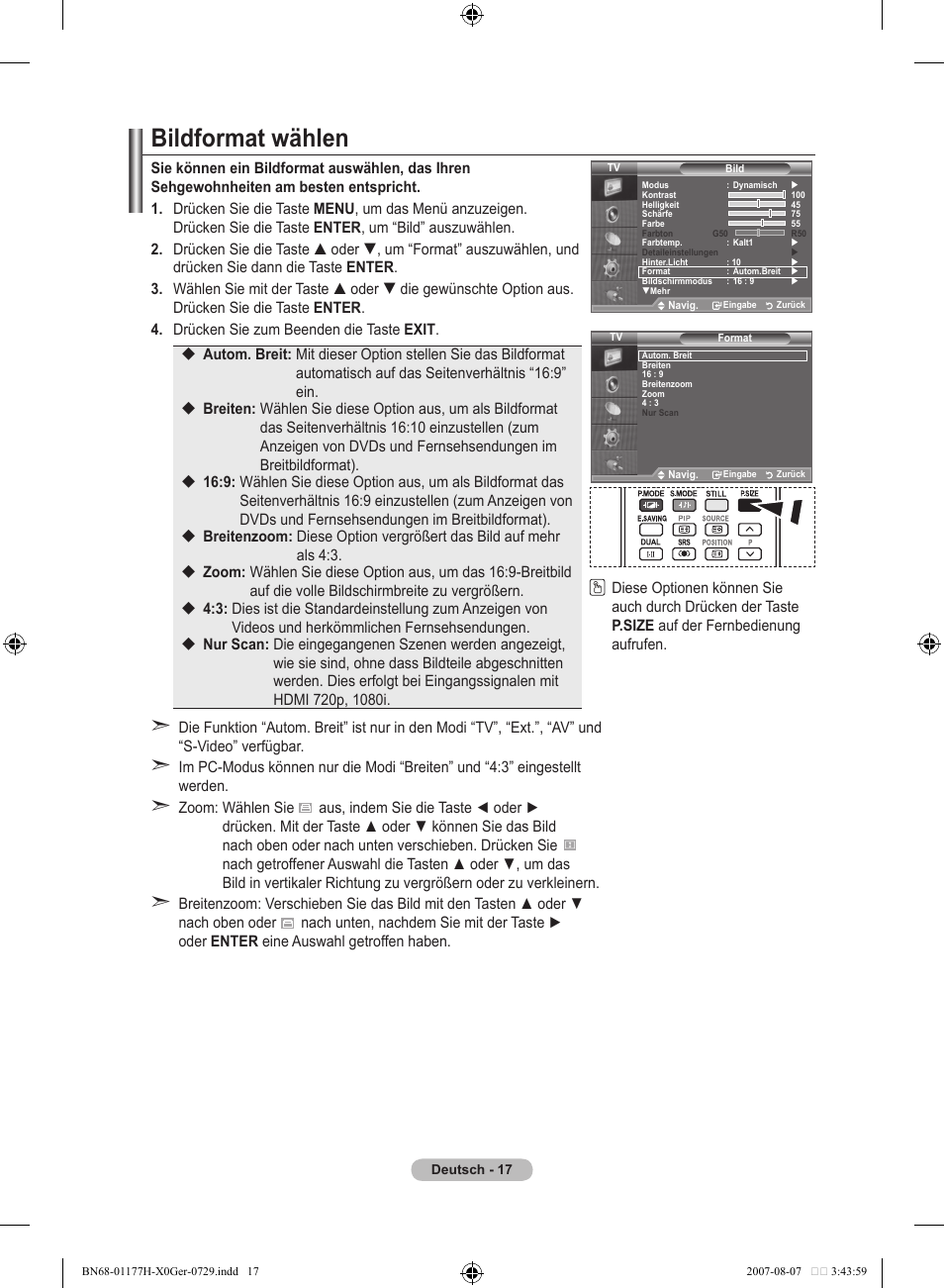 Bildformat wählen | Samsung LE22S81B User Manual | Page 95 / 461