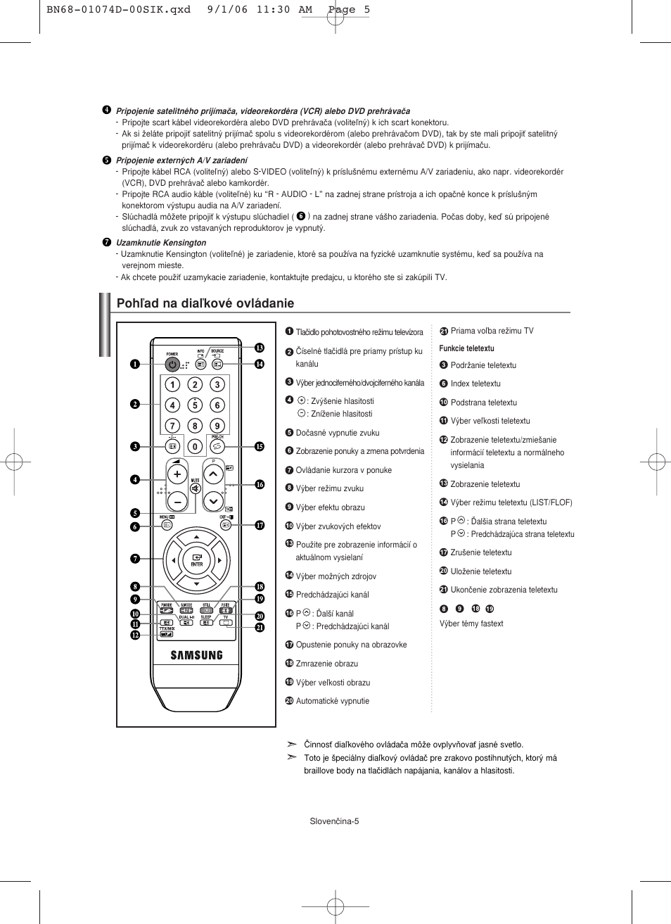 Pohºad na diaºkové ovládanie | Samsung LE19R71W User Manual | Page 132 / 203