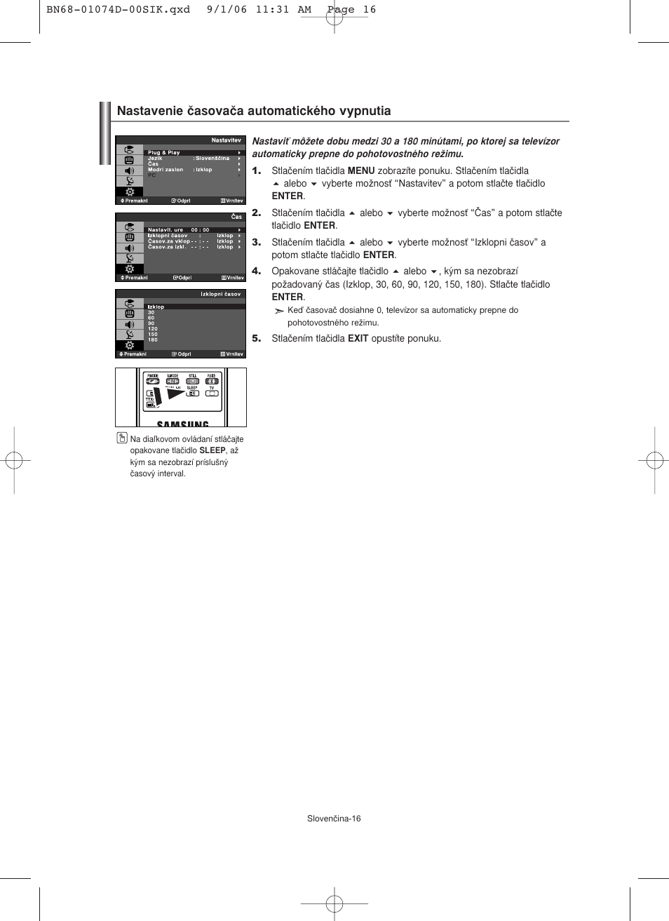 Nastavenie ãasovaãa automatického vypnutia | Samsung LE19R71W User Manual | Page 143 / 203