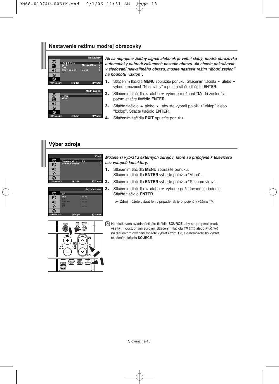Nastavenie reïimu modrej obrazovky v˘ber zdroja | Samsung LE19R71W User Manual | Page 145 / 203