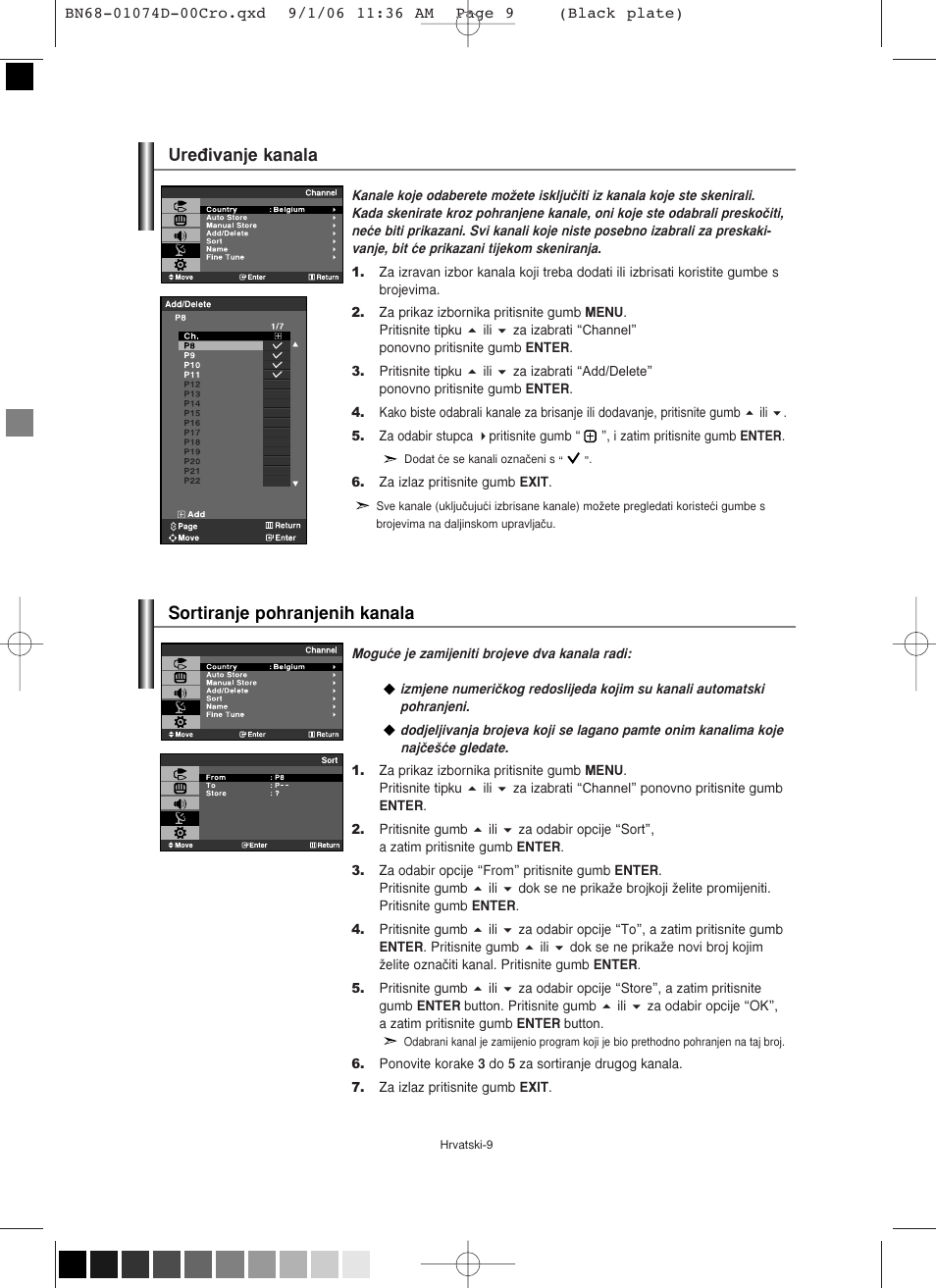 Ure√ivanje kanala sortiranje pohranjenih kanala | Samsung LE19R71W User Manual | Page 161 / 203