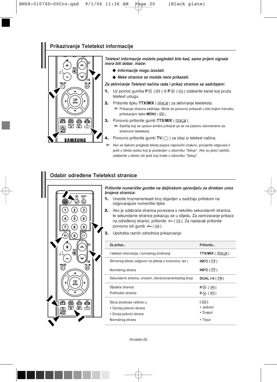 Odabir odre√ene teletekst stranice, Prikazivanje teletekst informacije | Samsung LE19R71W User Manual | Page 172 / 203