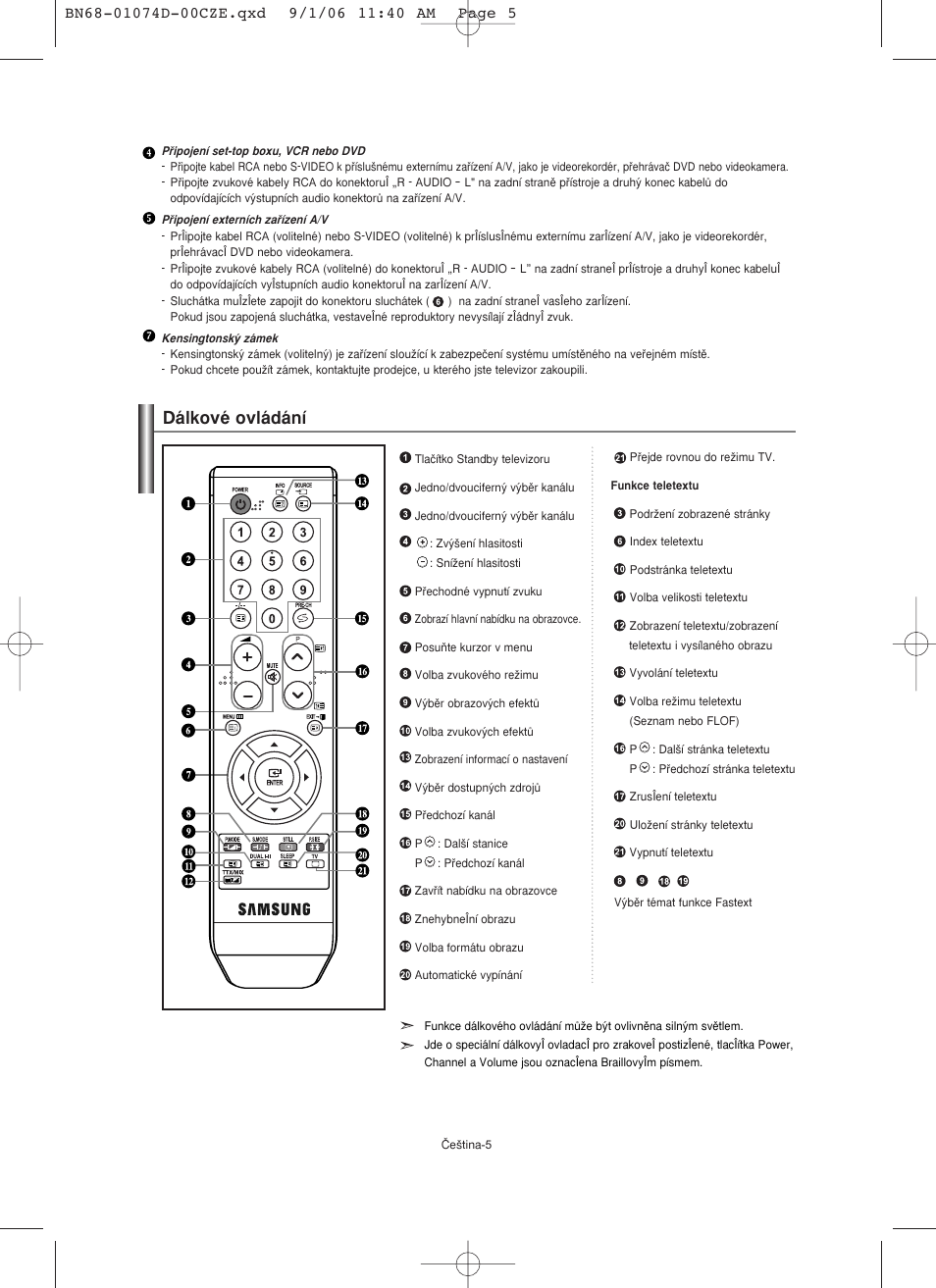 Dálkové ovládání | Samsung LE19R71W User Manual | Page 182 / 203