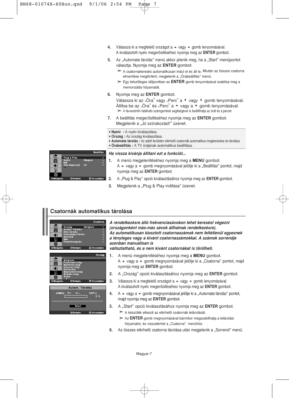Csatornák automatikus tárolása | Samsung LE19R71W User Manual | Page 34 / 203