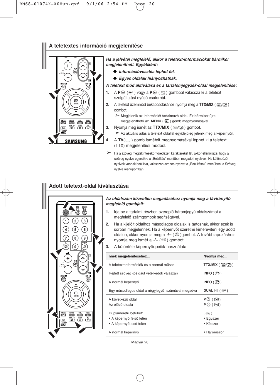 Adott teletext-oldal kiválasztása, A teletextes információ megjelenítése | Samsung LE19R71W User Manual | Page 47 / 203