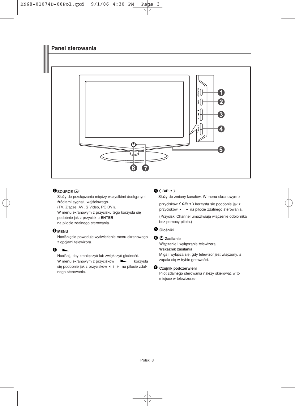 Panel sterowania | Samsung LE19R71W User Manual | Page 55 / 203