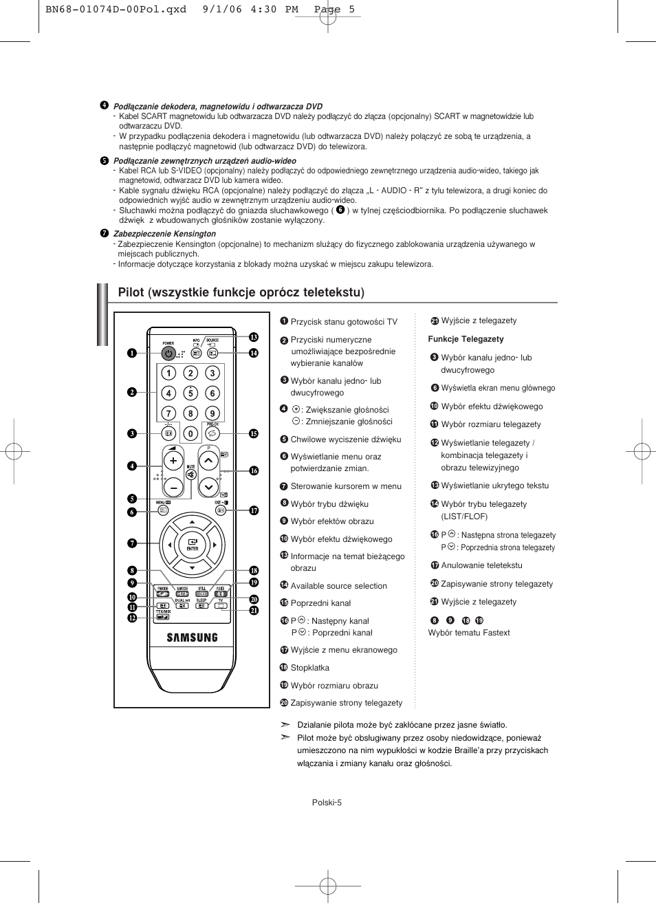 Pilot (wszystkie funkcje oprócz teletekstu) | Samsung LE19R71W User Manual | Page 57 / 203