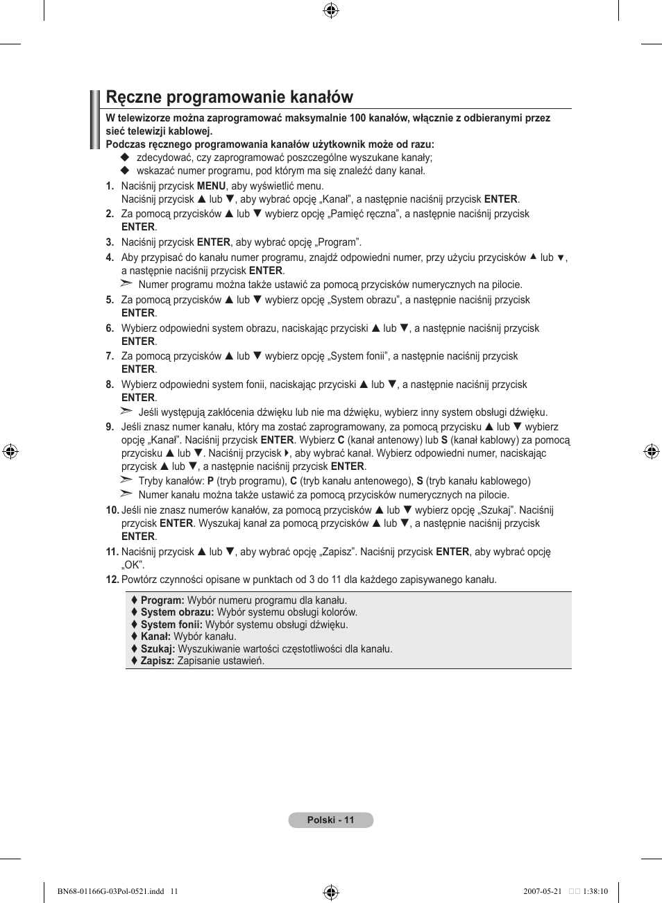 Ręczne programowanie kanałów | Samsung LE23R81B User Manual | Page 319 / 463