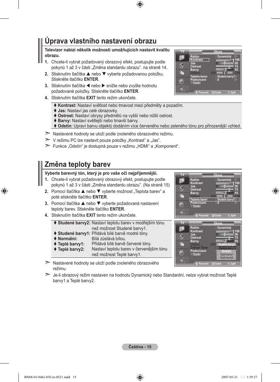 Úprava vlastního nastavení obrazu, Změna teploty barev | Samsung LE23R81B User Manual | Page 361 / 463