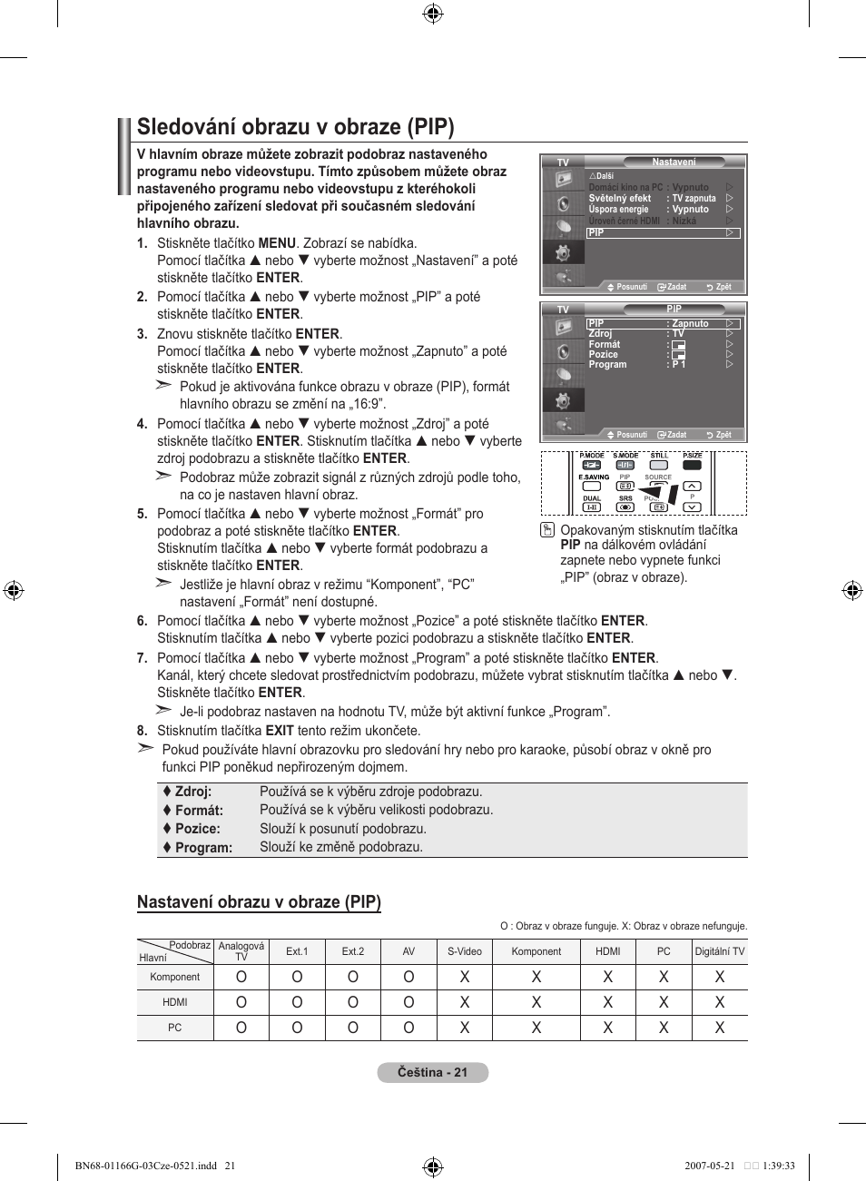 Sledování obrazu v obraze (pip), Nastavení obrazu v obraze (pip) | Samsung LE23R81B User Manual | Page 367 / 463
