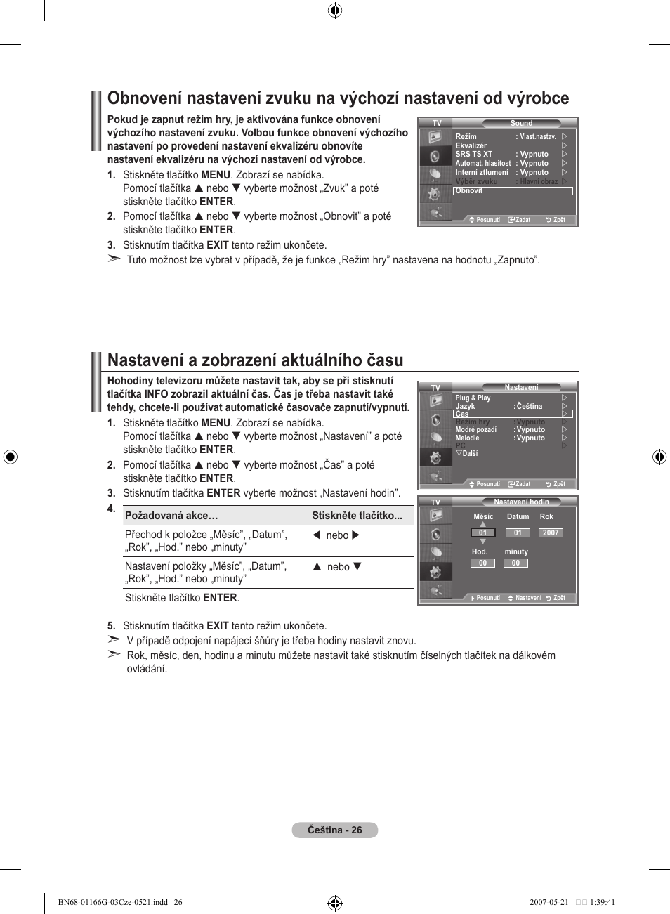 Nastavení a zobrazení aktuálního času | Samsung LE23R81B User Manual | Page 372 / 463
