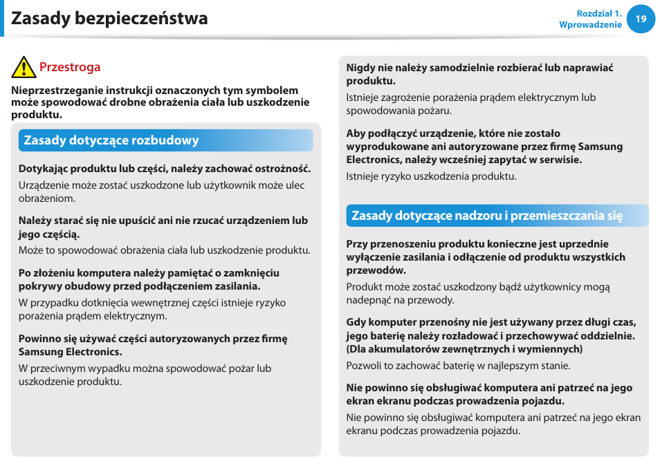 Zasady bezpieczeństwa | Samsung NP300E5E User Manual | Page 20 / 146