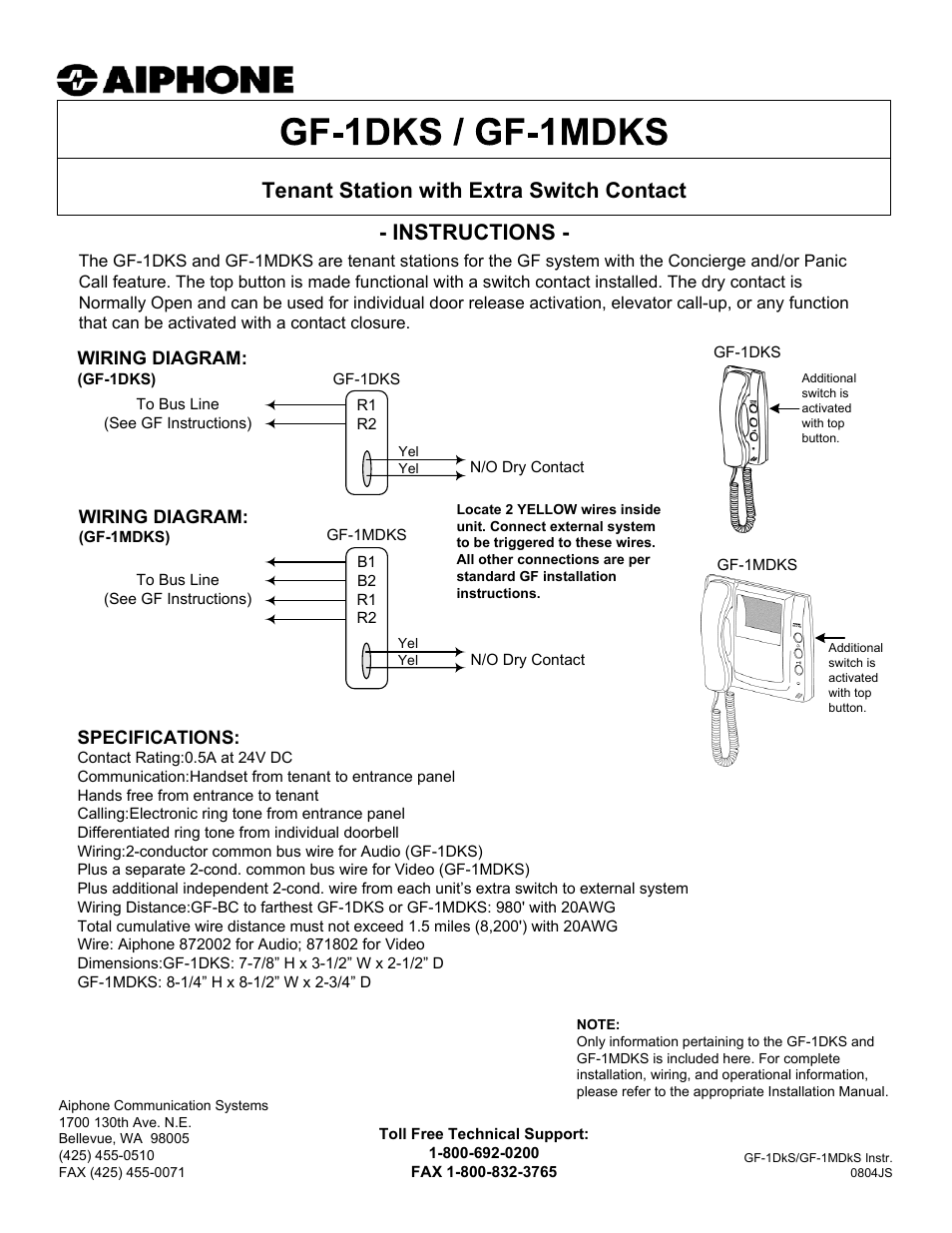 Aiphone GF-1DKS User Manual | 1 page