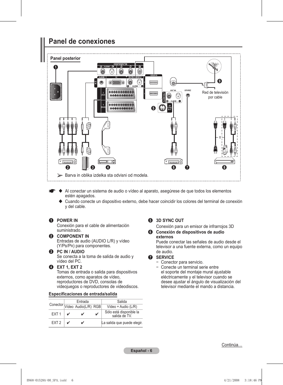 Panel de conexiones | Samsung PS50A470P1 User Manual | Page 223 / 519