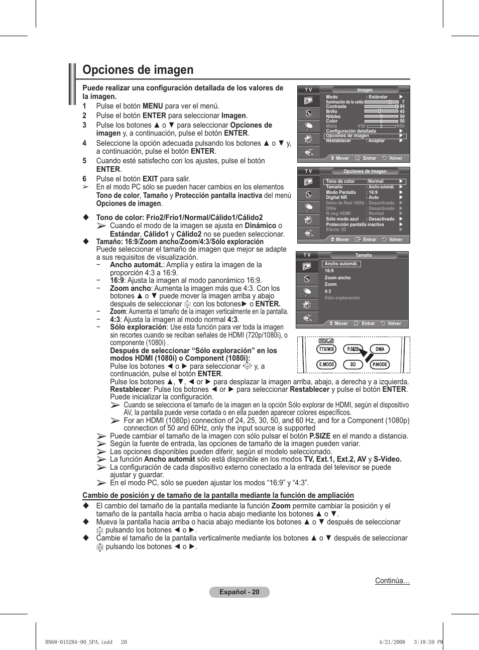 Opciones de imagen | Samsung PS50A470P1 User Manual | Page 237 / 519