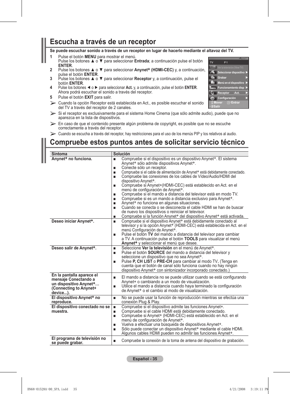Escucha a través de un receptor | Samsung PS50A470P1 User Manual | Page 252 / 519