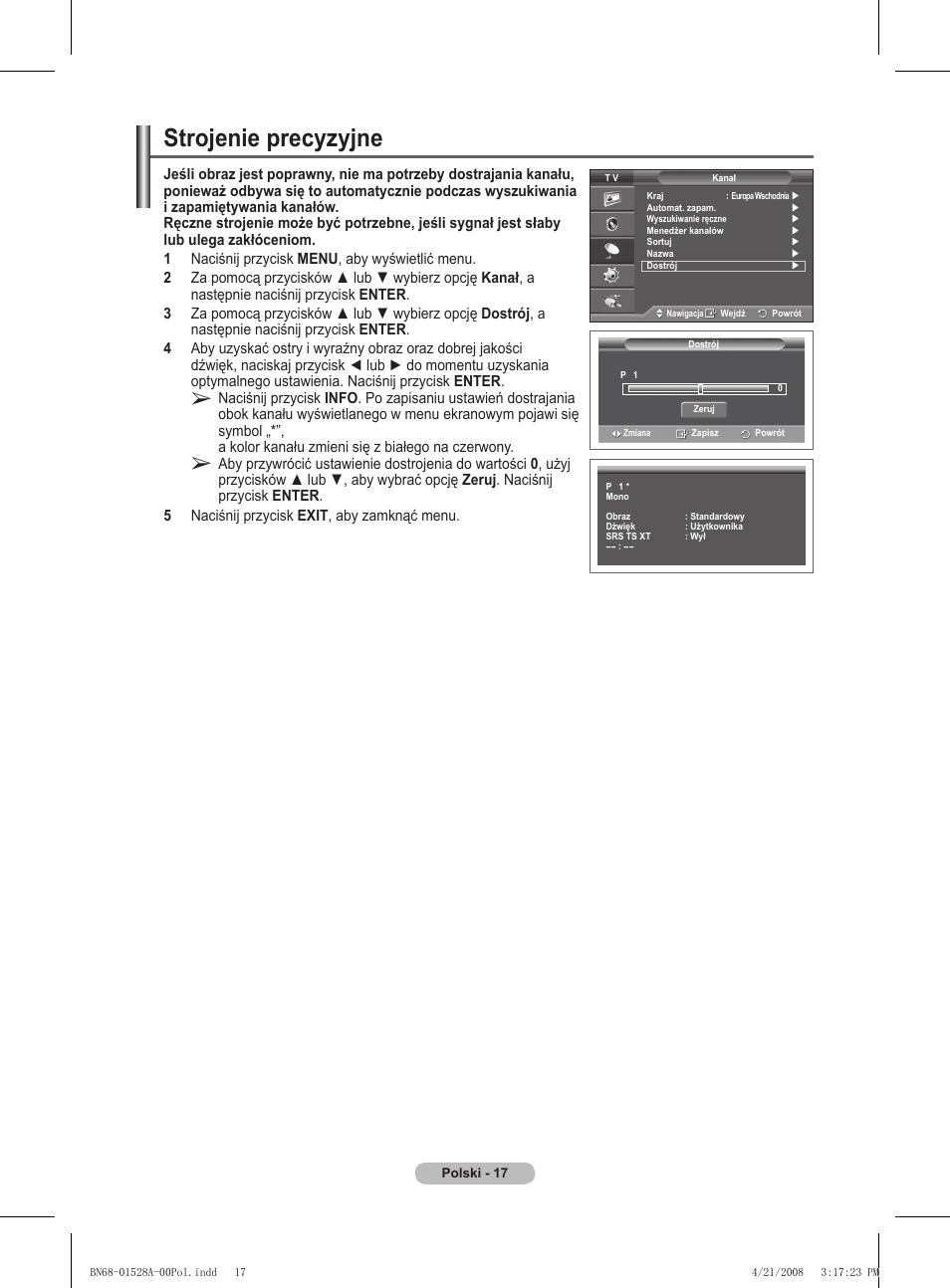 Strojenie precyzyjne | Samsung PS50A470P1 User Manual | Page 363 / 519