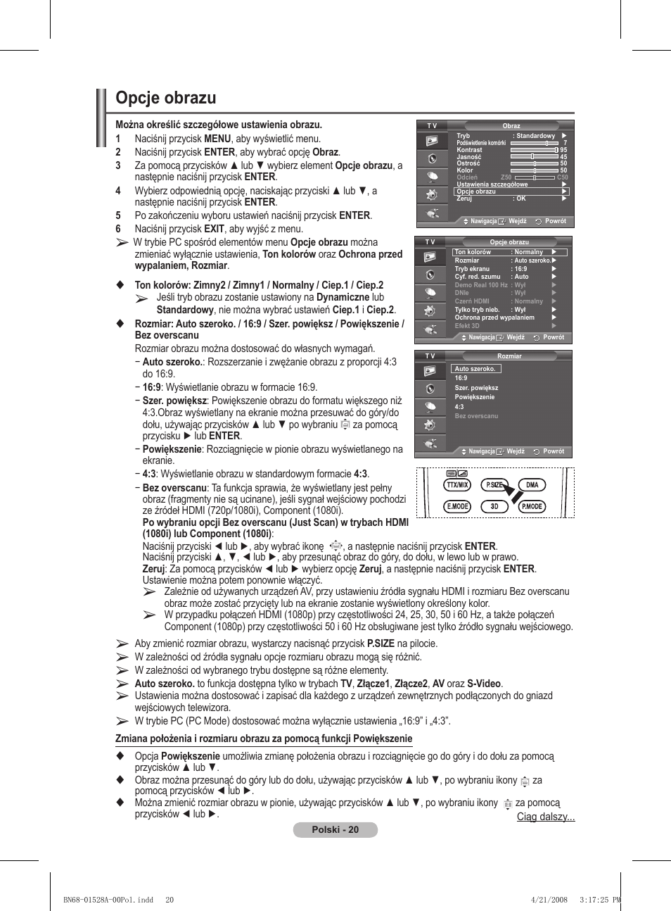 Opcje obrazu | Samsung PS50A470P1 User Manual | Page 366 / 519