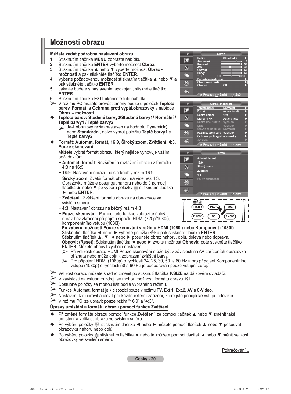 Možnosti obrazu | Samsung PS50A470P1 User Manual | Page 409 / 519