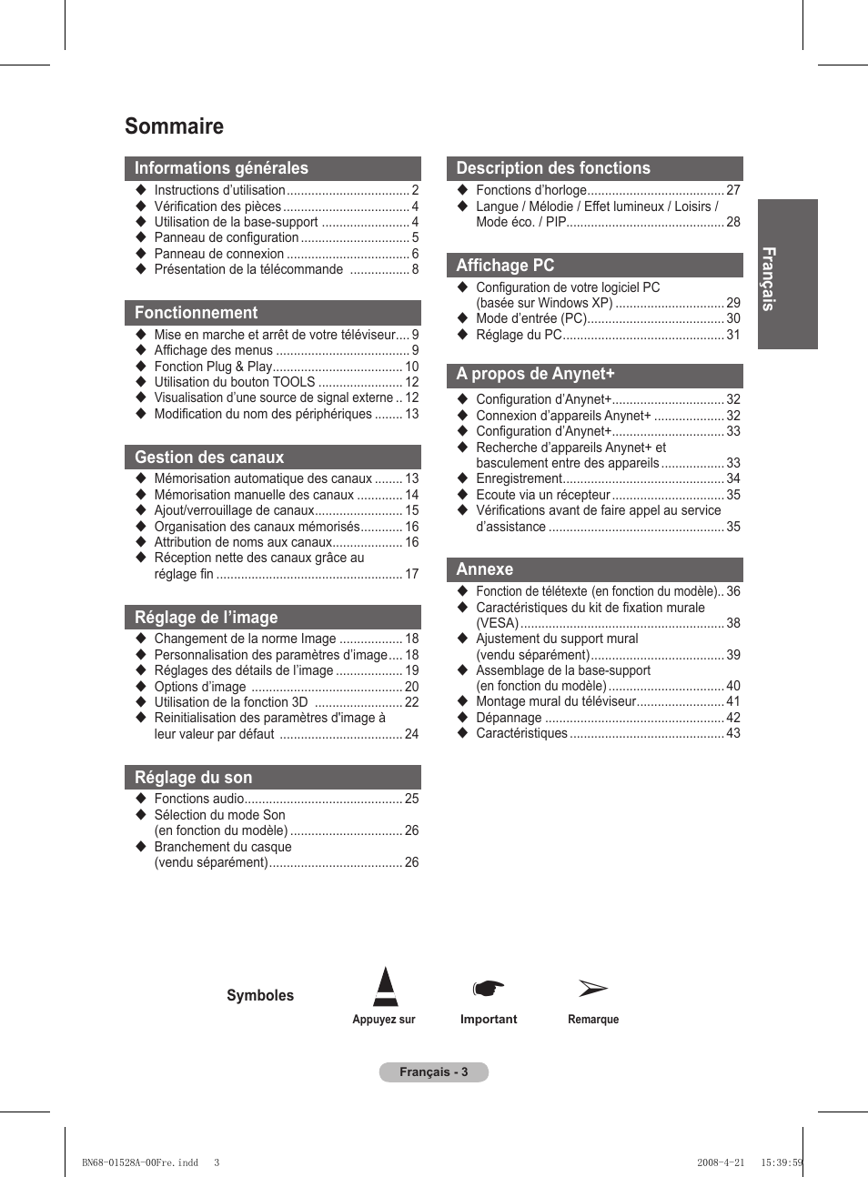 Sommaire | Samsung PS50A470P1 User Manual | Page 47 / 519