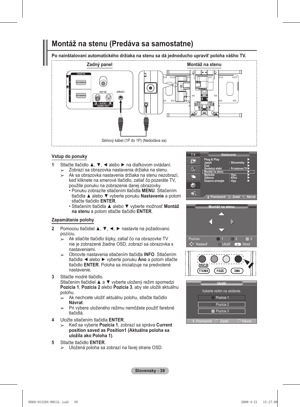 Montáž na stenu (predáva sa samostatne) | Samsung PS50A470P1 User Manual | Page 471 / 519