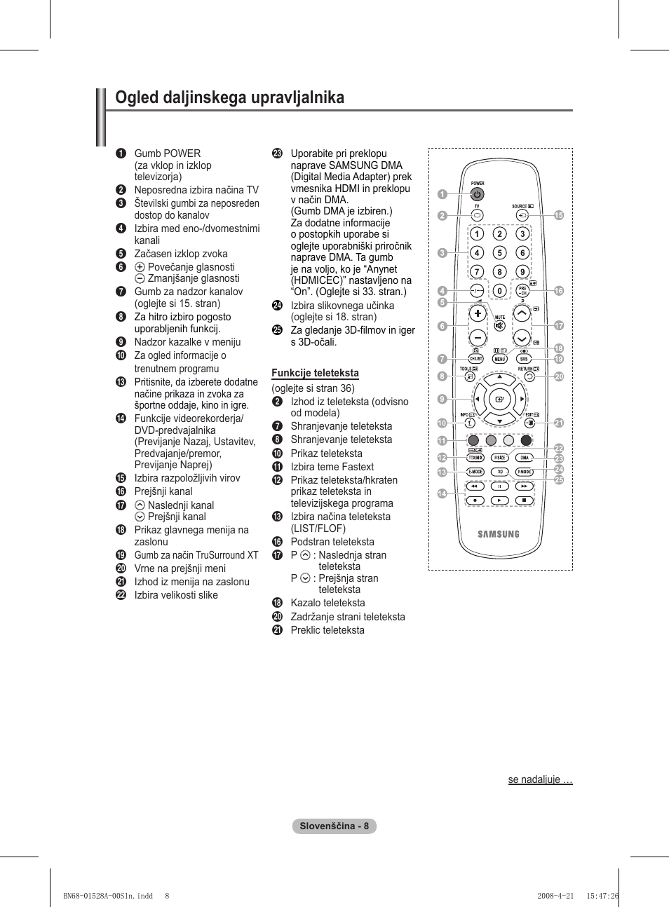 Ogled daljinskega upravljalnika | Samsung PS50A470P1 User Manual | Page 483 / 519