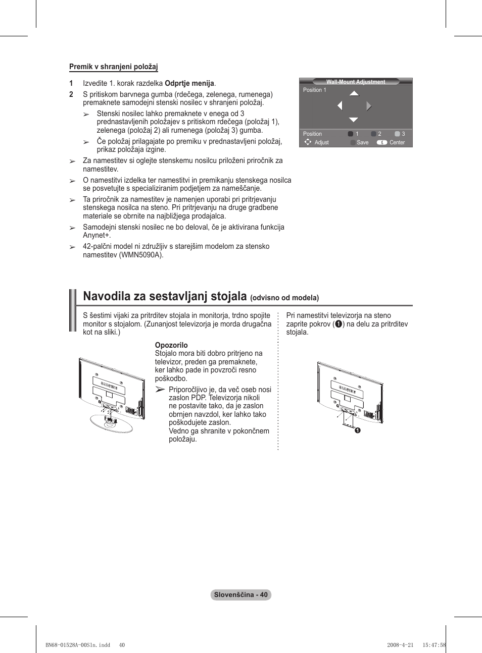 Navodila za sestavljanj stojala | Samsung PS50A470P1 User Manual | Page 515 / 519