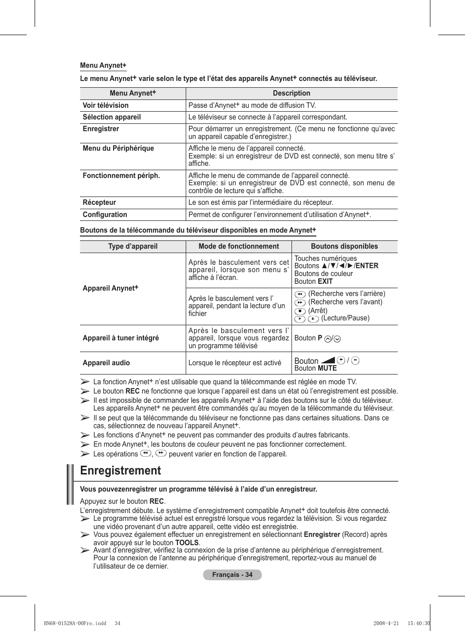 Enregistrement | Samsung PS50A470P1 User Manual | Page 78 / 519