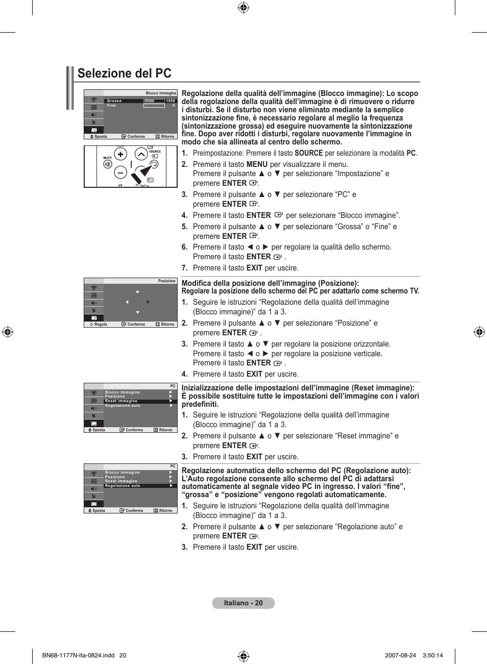 Selezione del pc | Samsung LE20S81B User Manual | Page 110 / 271