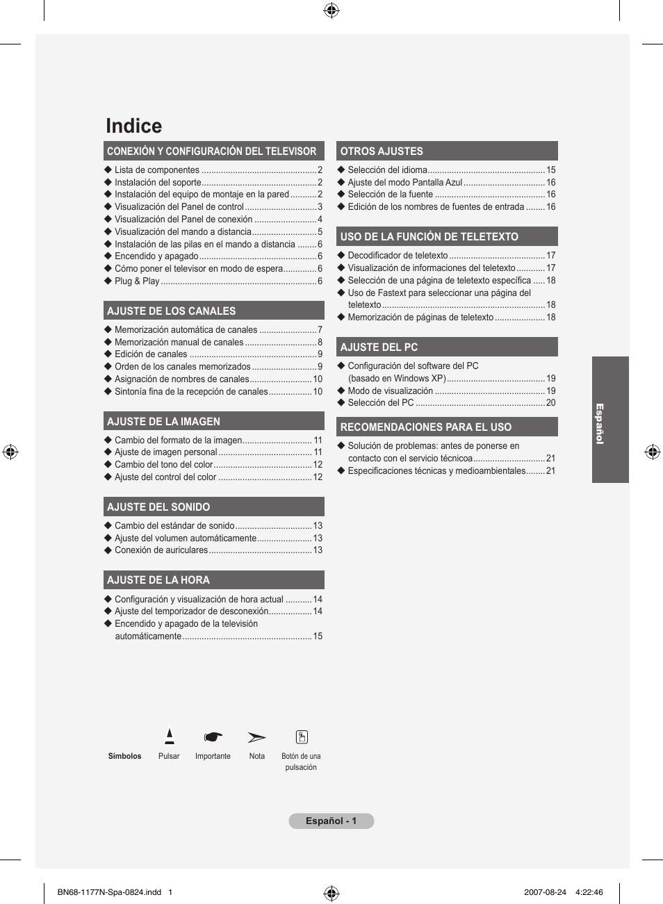 Indice | Samsung LE20S81B User Manual | Page 115 / 271